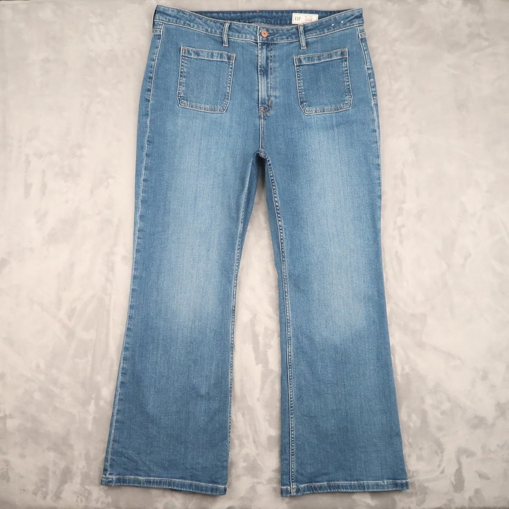 Gap Jeans Womens 35 20R Fit 37x31.5 Blue 70s Flare High Rise Boho Patch Pockets